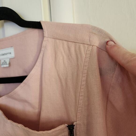 Liz Claiborne Linen Cotton Blend Roll Tab Sleeve Front Zip Top Size XL - Picture 8 of 11